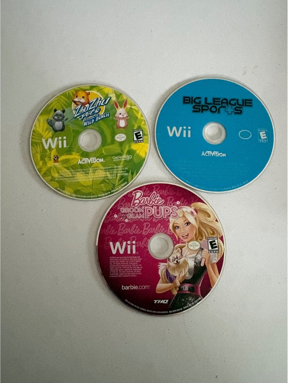 Wii game disc lot- zhu, big sports, barbie